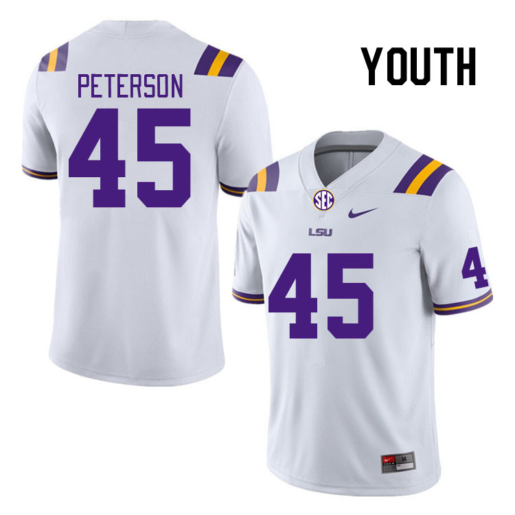 Youth #45 GiVanni Peterson LSU Tigers College Football Jerseys Stitched-White - Click Image to Close
